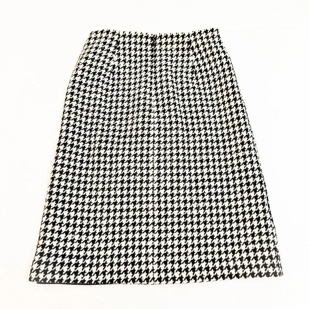 J. Crew Houndstooth Woven Classic Pencil Skirt Wool Size 6 Vintage